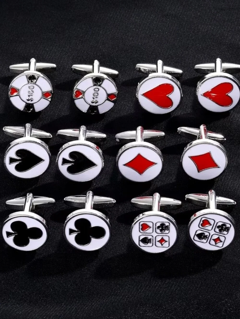 Heart Suit Cufflinks Playing Card Casino Gambling Formal Accessory Vegas Love